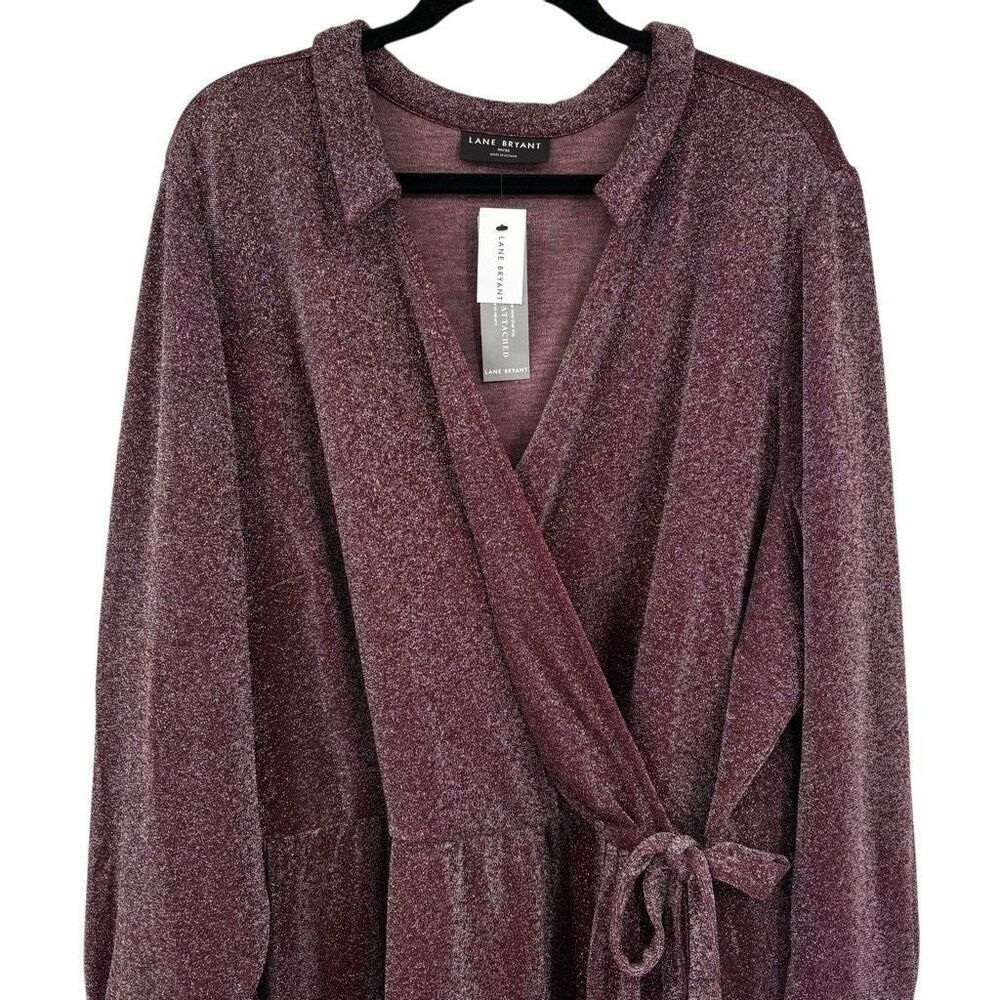 Lane Bryant Lurex Faux-Wrap Collar Midi Dress Deep Cranberry Size 30/32 NWT - Picture 5 of 11